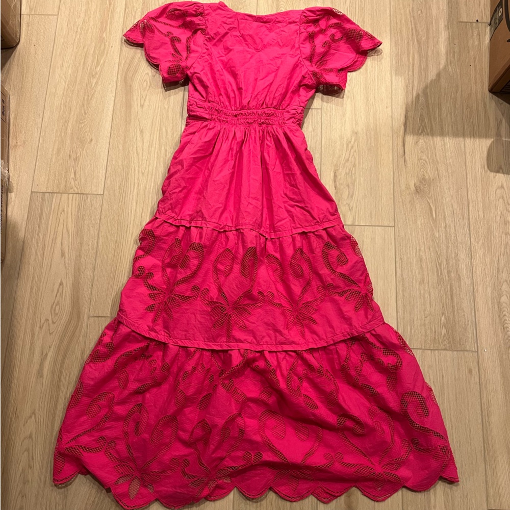 Anthropologie Fuchsia Eyelet Midi Dress - Picture 3 of 4